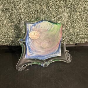 Murano Glass Pastel Colored Bowl Original Label Vintage